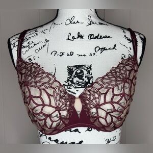 Simone Perele Java Sheer Plunge Sheer Embroidered Demi Bra Size 34 F